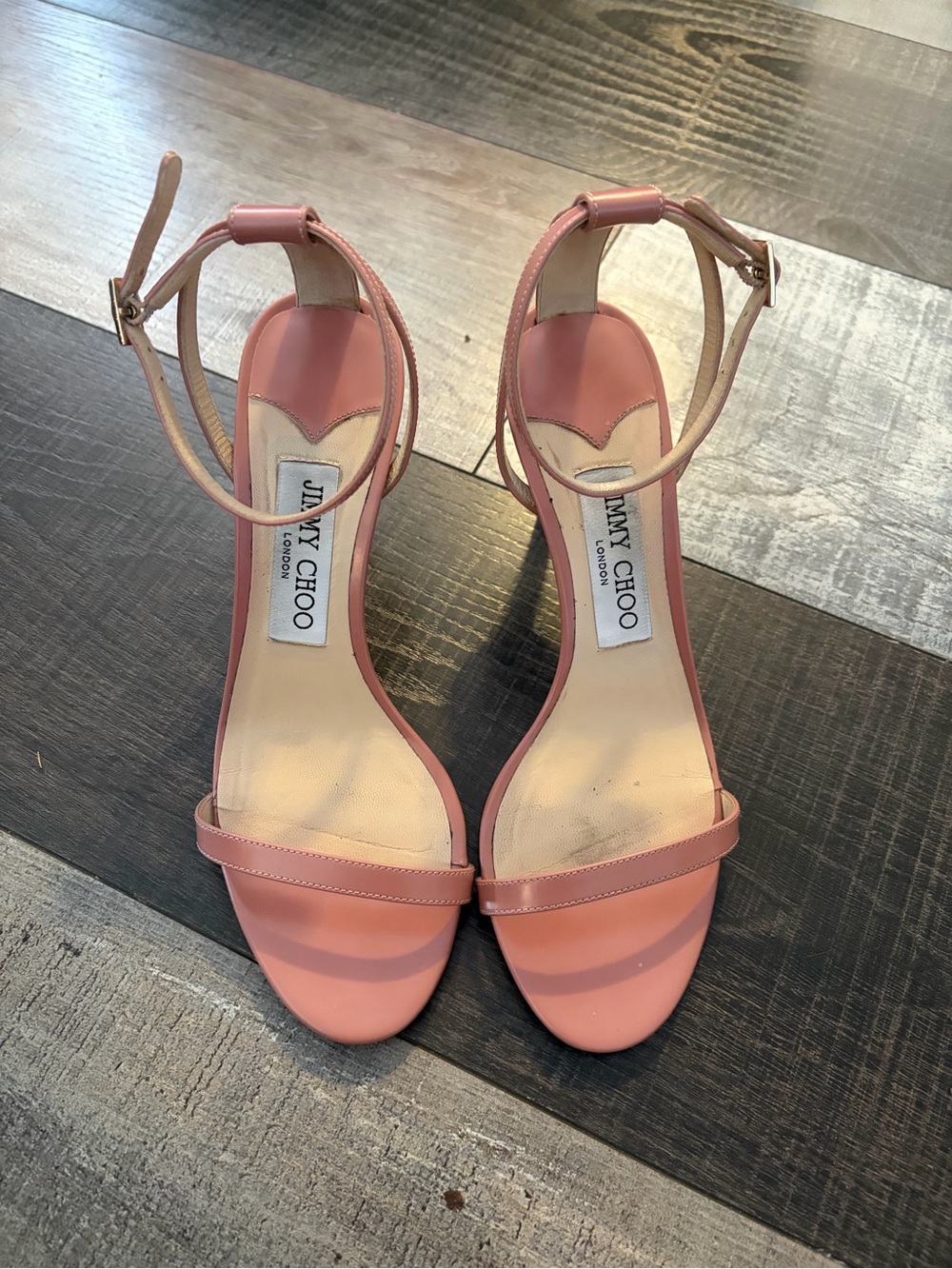 Jimmy Choo Minnie 85 Blush Pink Leather Ankle Strap Heels 36.5 Italy